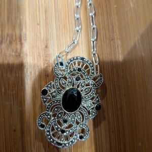 Elegant Silver and Black Pendant Necklace